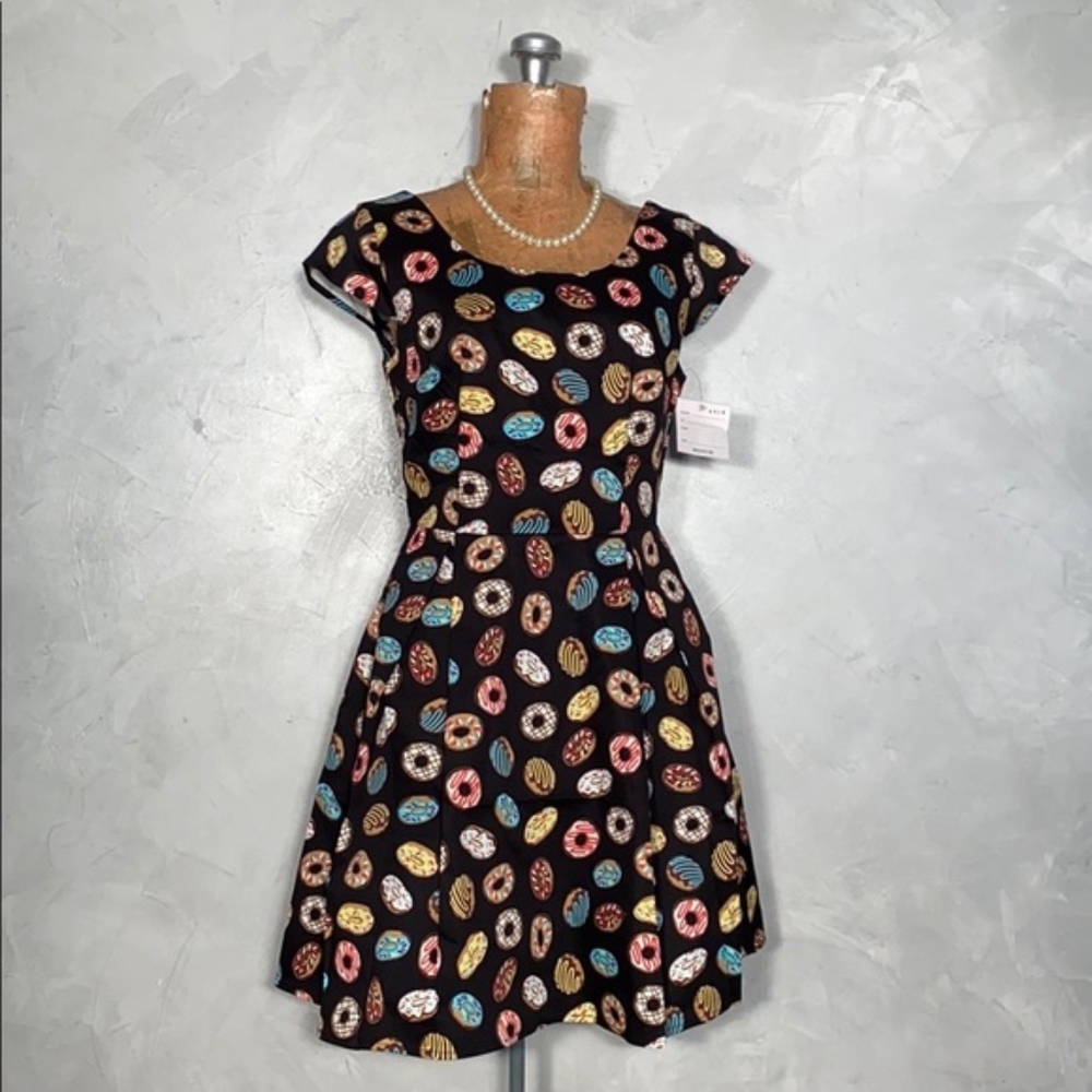 Modcloth Black Midi Dress with Donut Pattern